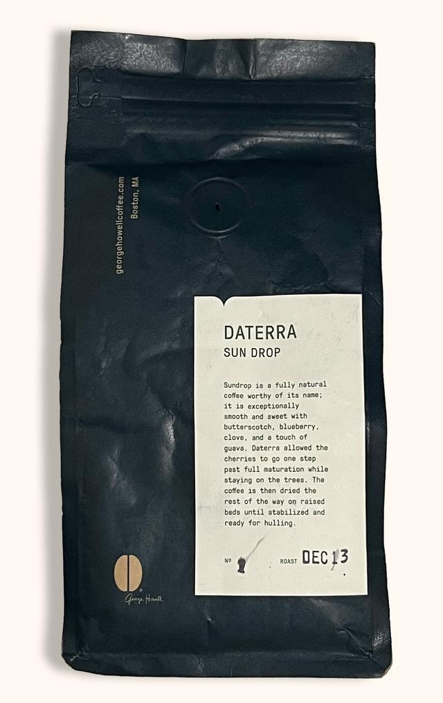 Back package of Daterra Sundrop Brazilian beans from George Howell Coffee