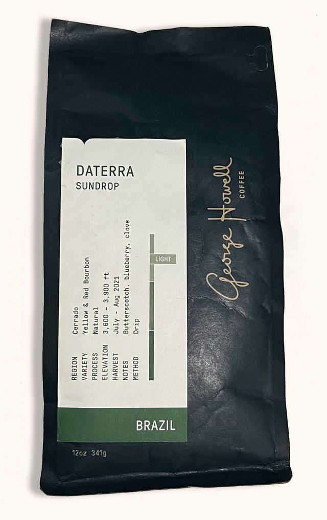 Front package of Daterra Sundrop Brazilian beans from George Howell Coffee